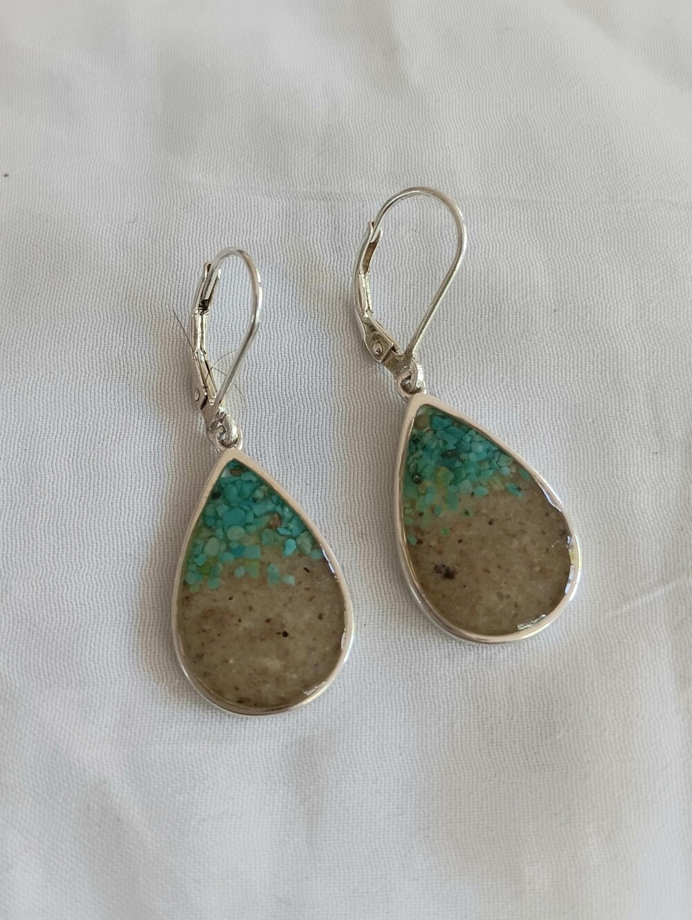 Turquoise Sand Teardrop Sterling Silver Dangle Earrings - Women Jewelry